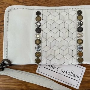 New with Tags Viola Castellani White Leather Studded Wallet Made in Italy